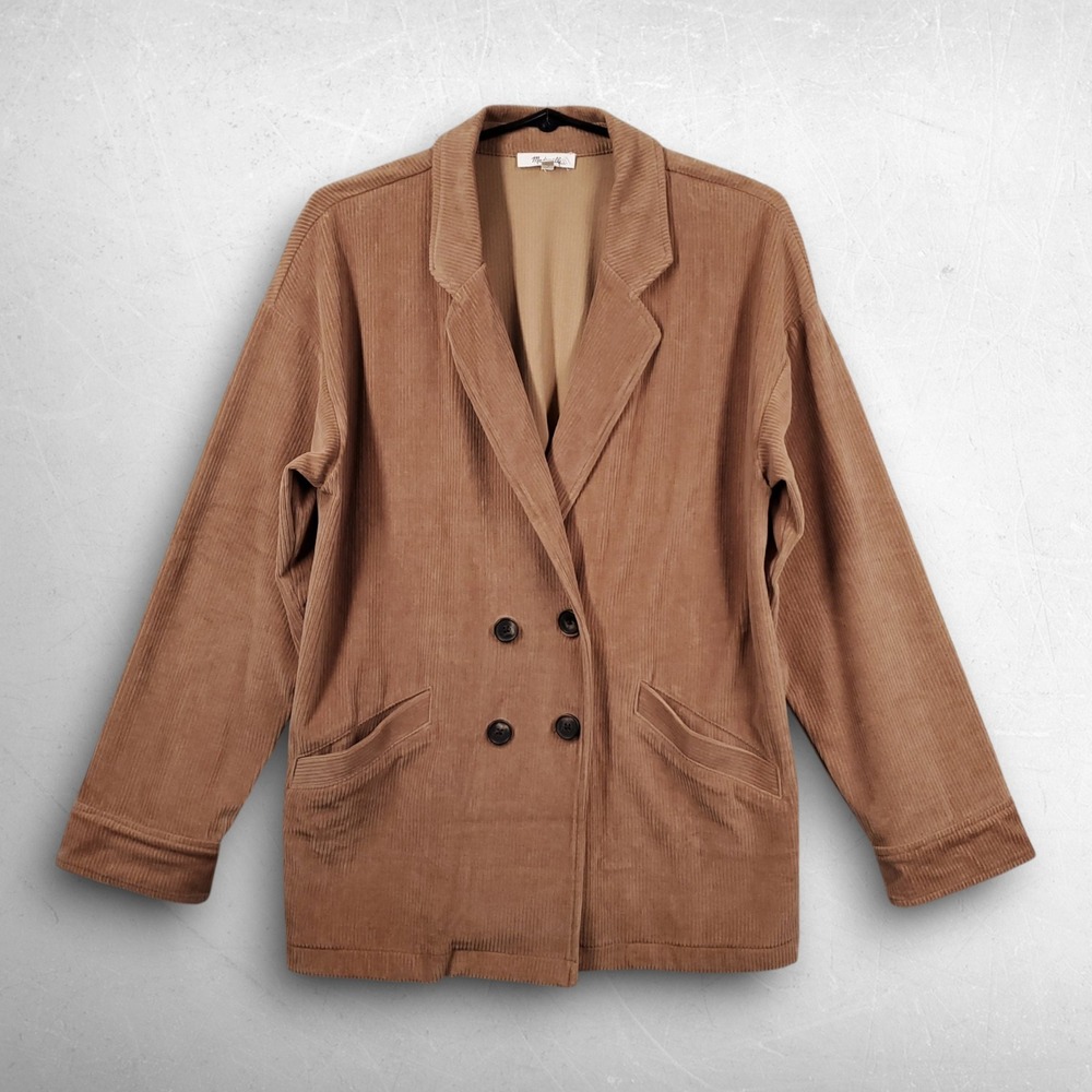 Madewell Redford Corduroy Double Breasted Blazer Women L Brown Neutral Preppy